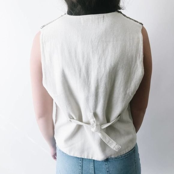 Vintage Boho Tan Embroidered Vest Top - Picture 3 of 6